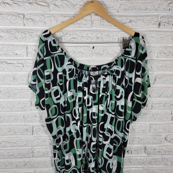 Worthington Womens Top 2X Plus Tunic Dolman Sleeve Green Geometric GEO170E - Picture 3 of 9